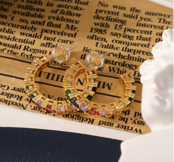 Half-Moon Colorful Zirconia Copper Earrings
