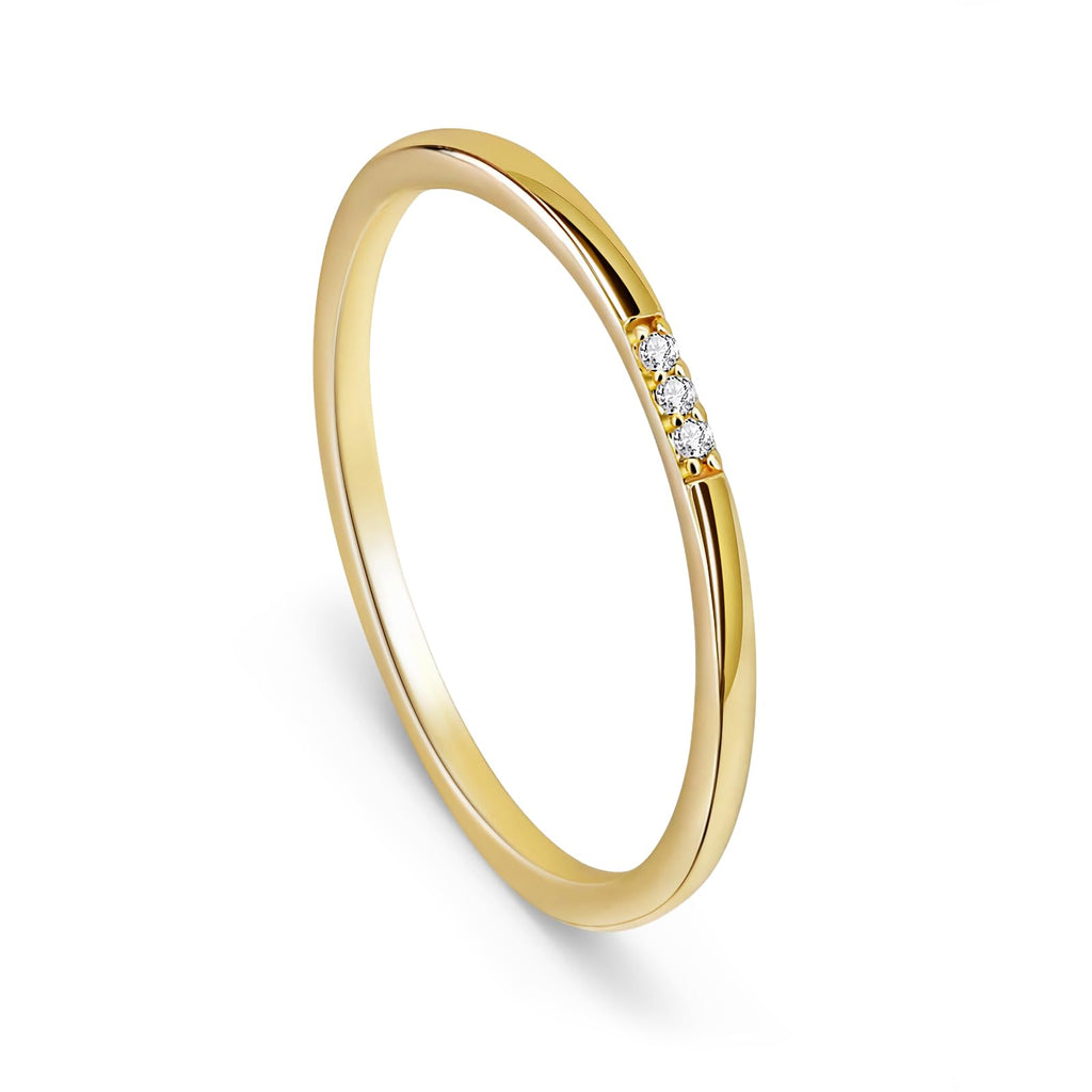Me&Hz Gold Rings for Women Non Tarnish 1mm Skinny Thin Stackble Rings 3-Stone CZ Band 14K Gold Plated Rings for Women Cute Dainty Stacking Wedding Bands Eternity Anniversary Rings Size 8