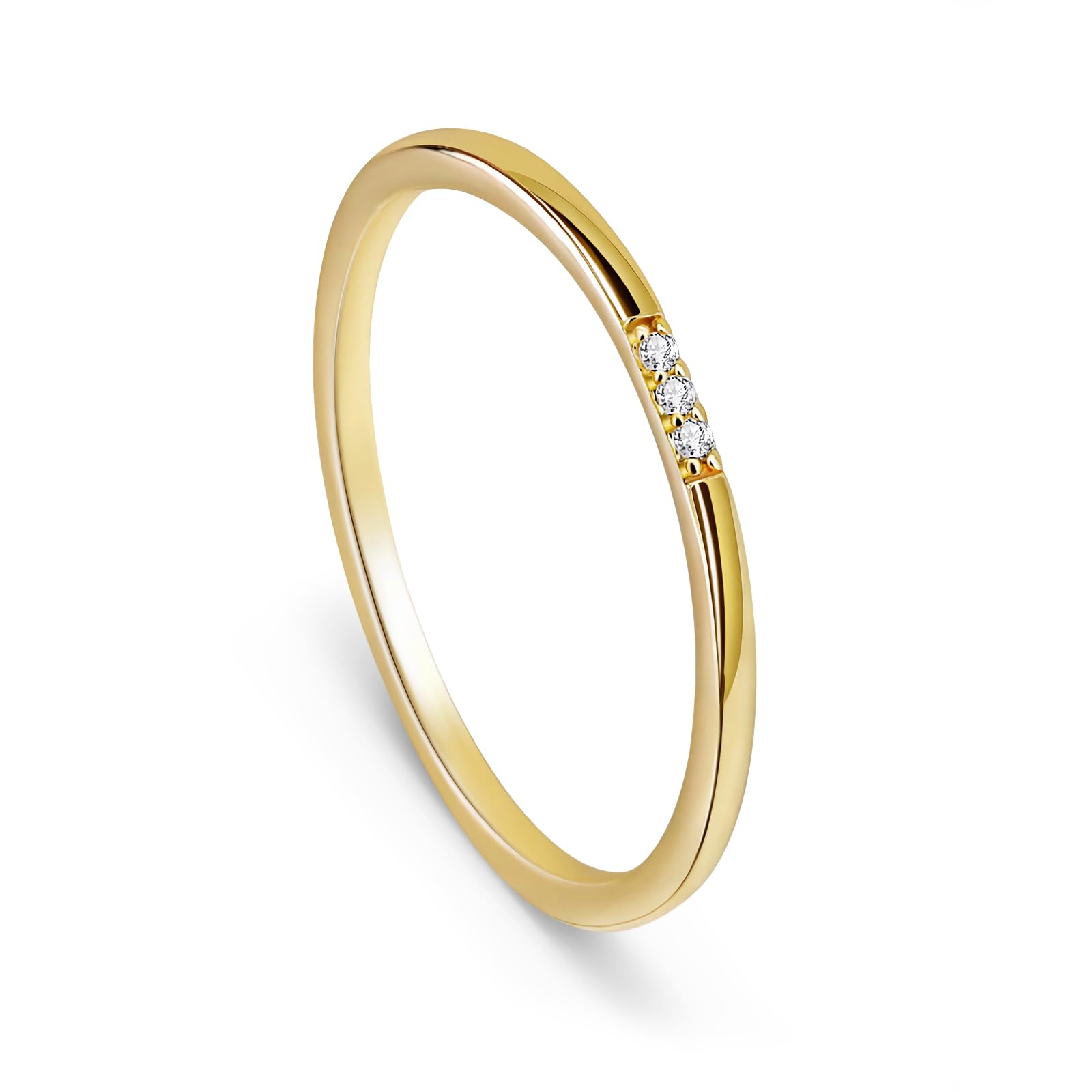 Me&Hz Gold Rings for Women Non Tarnish 1mm Skinny Thin Stackble Rings 3-Stone CZ Band 14K Gold Plated Rings for Women Cute Dainty Stacking Wedding Bands Eternity Anniversary Rings Size 8