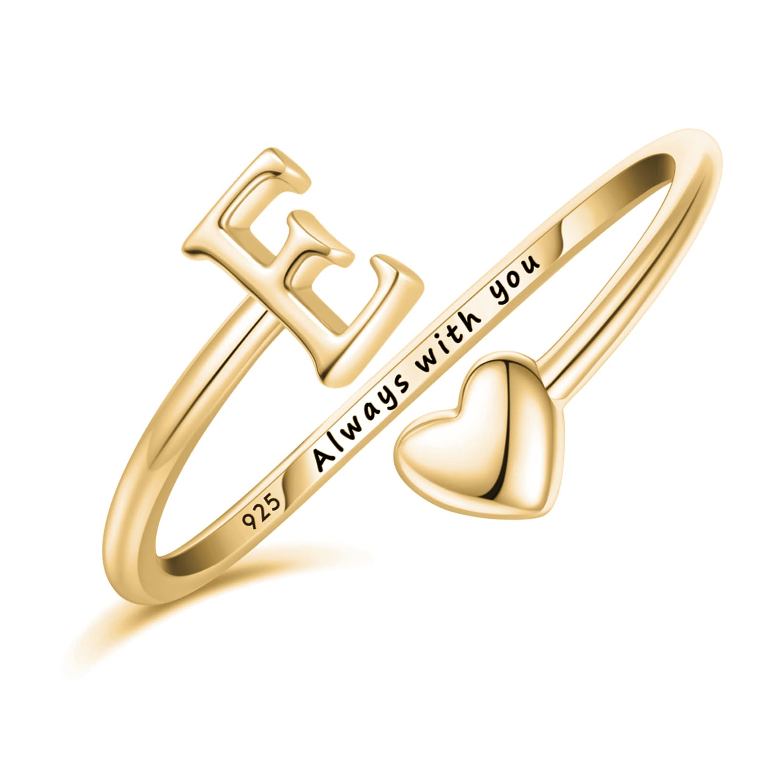Ritach Initial Rings for WomenSterling Silver Plated Trendy Heart Stackable Rings 14K Gold Adjustable Letter Rings